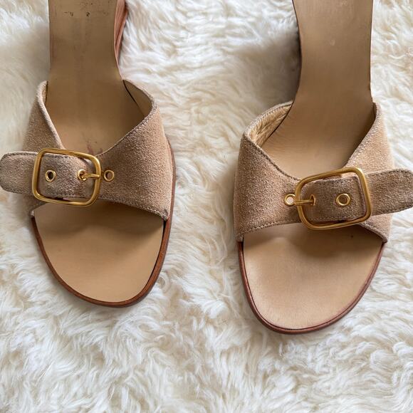 Coach Suede buckle slide sandals with gold tone - Picture 5 of 6